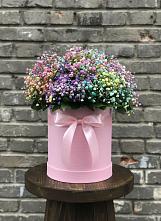 Цветочная композиция из Гипсофила и Розы в шляпной коробке в Коренево