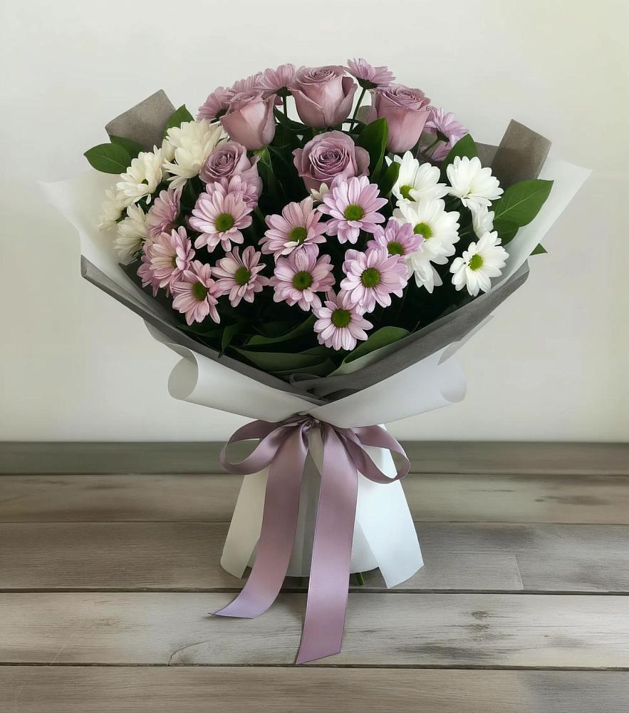 Букет цветов из: Хризантемы и Розы в Коренево
