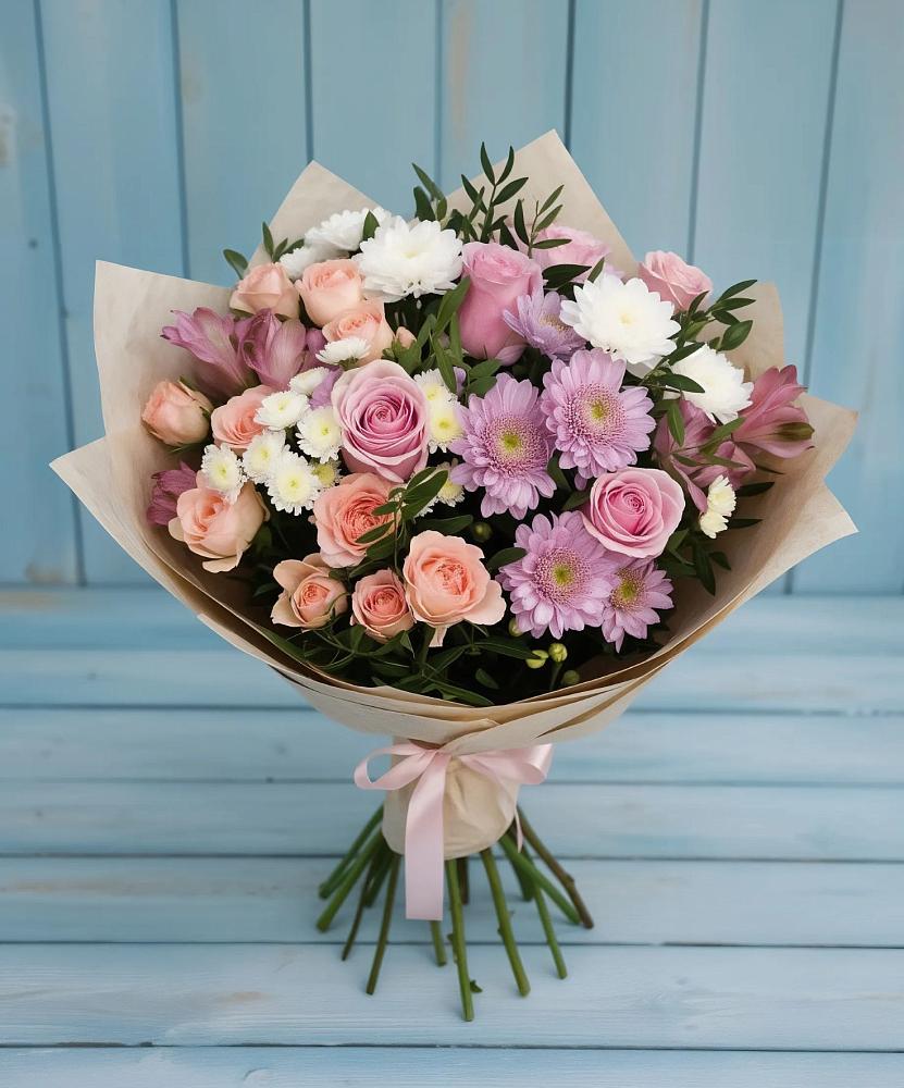 Букет цветов из: Хризантемы, Розы и Альстромерии в Коренево