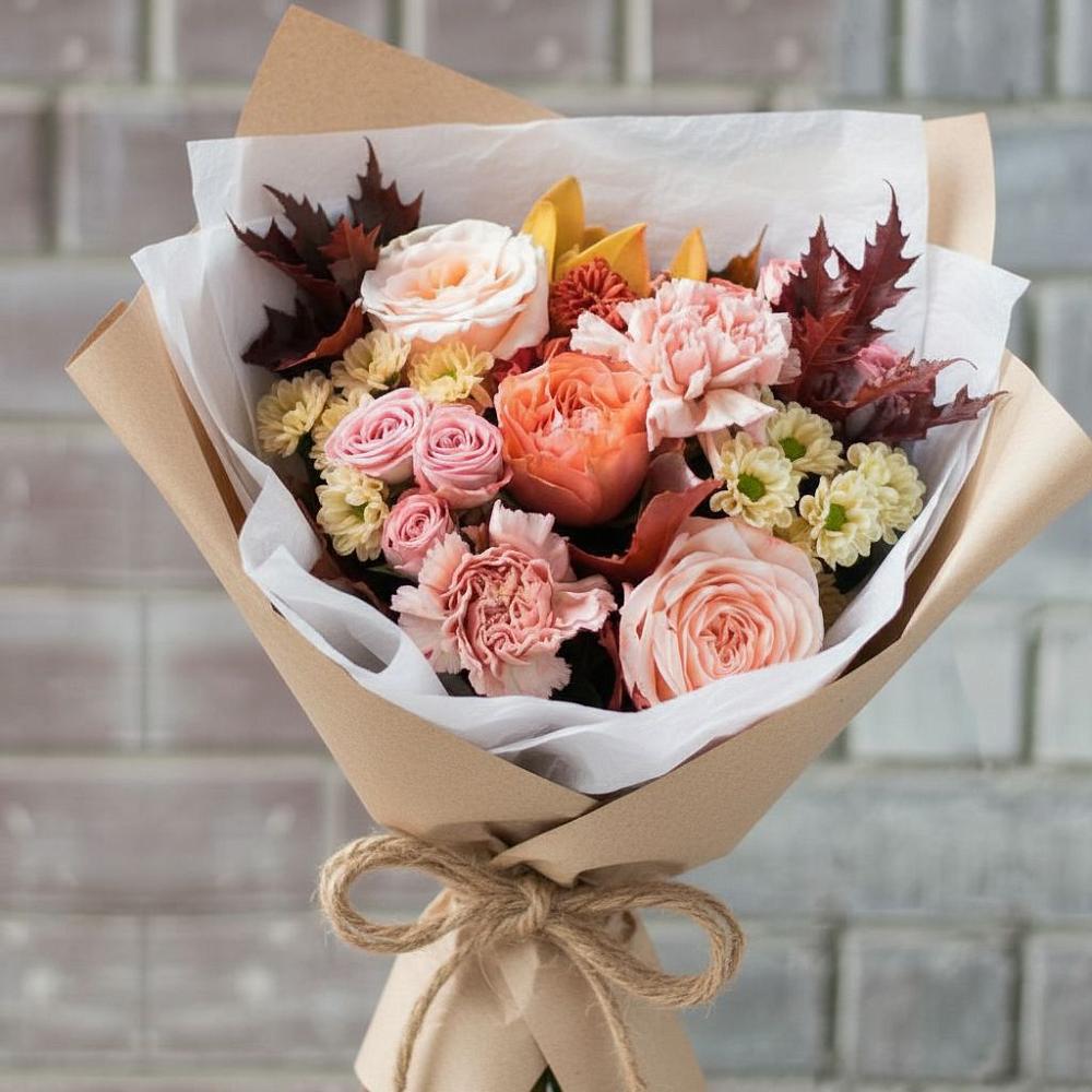 Букет цветов из: Гвоздики, Хризантемы и Розы в Коренево