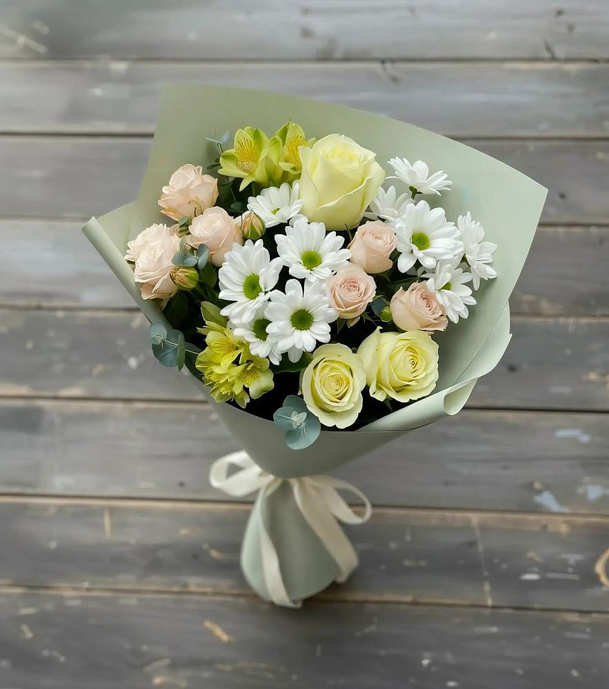 Букет цветов из: Альстромерии, Розы и Хризантемы в Коренево