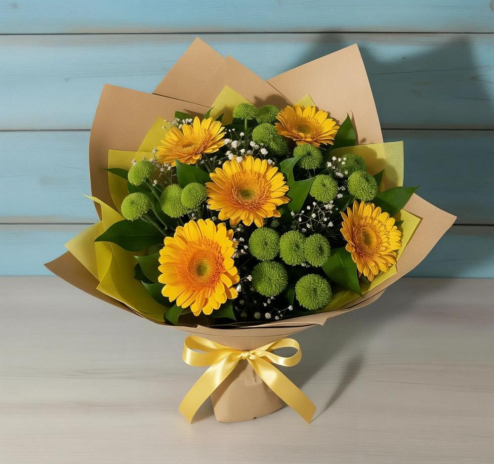 Букет цветов из: Герберы и Хризантемы в Коренево