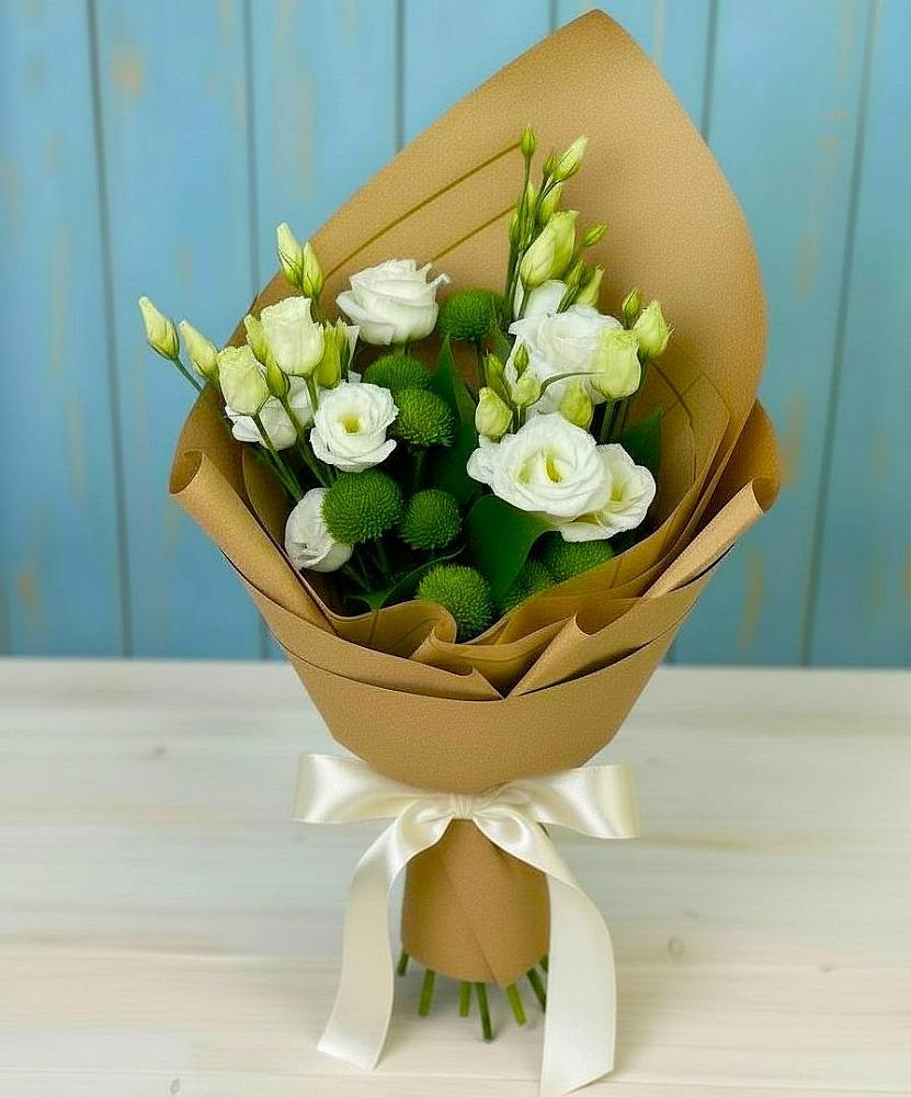 Букет цветов из: Хризантемы и Лизиантусы в Коренево