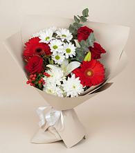 Букет цветов из:  Розы, Хризантемы, Герберы и Лилии #REPLACE_PRED# Коренево