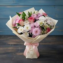 Букет цветов из:  Хризантемы, Альстромерии и Розы в Коренево