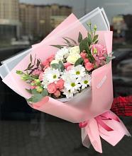 Букет цветов из:  Розы, Лизиантусы и Хризантемы в Коренево