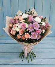 Букет цветов из:  Хризантемы, Розы и Альстромерии в Коренево